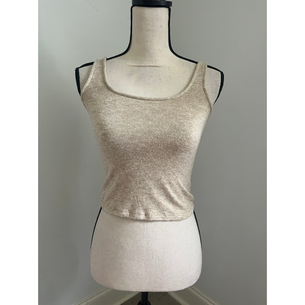Beige Cashmere Knit Tank Top size XS Oatmeal Heather Minimalist Chic Soft Girl